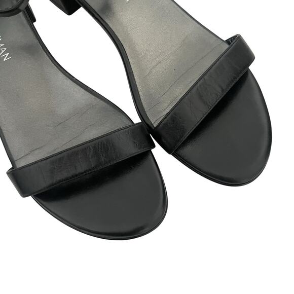 Stuart Whitman Nudist June Black Leather Sandal block Heel Size 9 minimalist - Picture 11 of 14